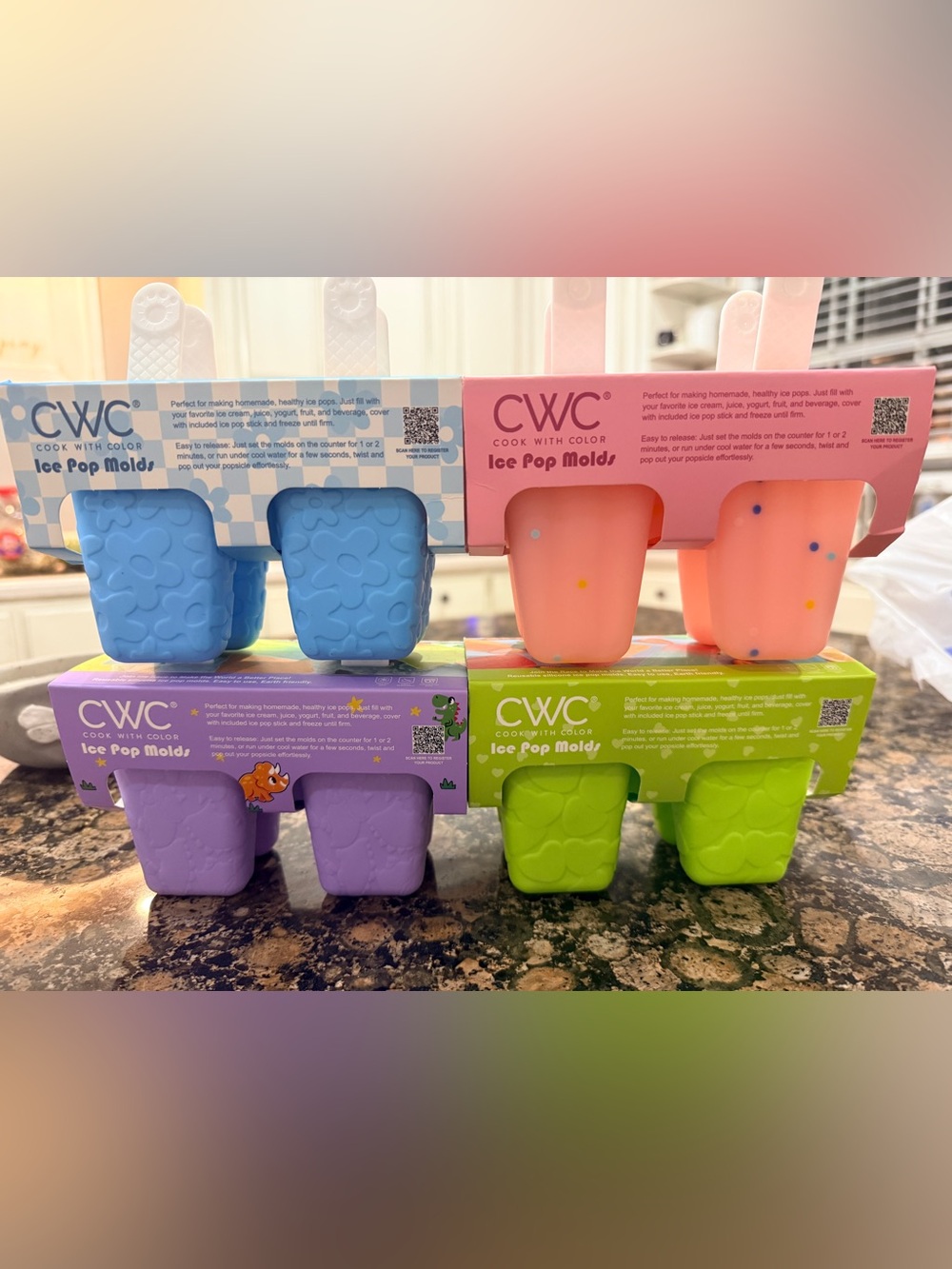 CWC Colorful Silicone Ice Pop Molds — Pink, Blue, Purple, Green
